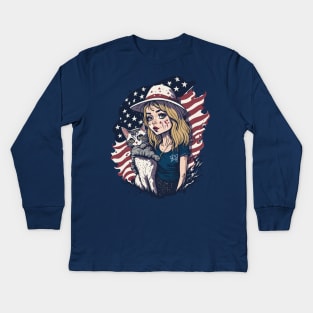 Patriotic Cat Mother Kids Long Sleeve T-Shirt